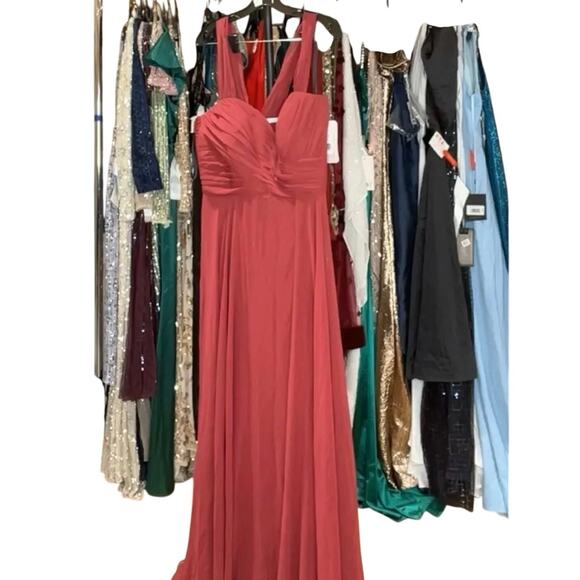 Dessy Collection Vivian Diamond 2970 Claret Off the Shoulder Draped Dress $284 - Picture 15 of 15